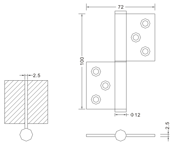 100×72×2.5 Heavy Duty Flag Hinge Stainless Steel Wooden Door Hinges 