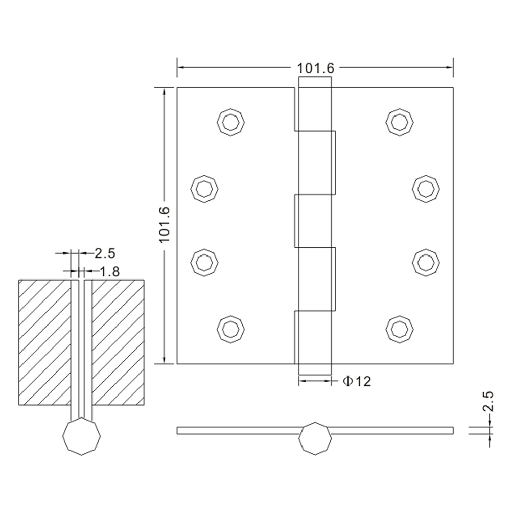 4×4×2.5 Stainless Steel Ball Bearing Door Hinge Wooden Door Hinge