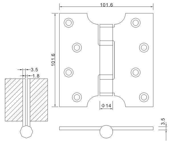 4×4×3.5 Stainless Steel I-shaped Hinge Flat Hinge Wooden Door Hinges