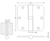 80×82×2.5 L&R Hinge for Wooden Door Butt Stainless Steel Door Hinges