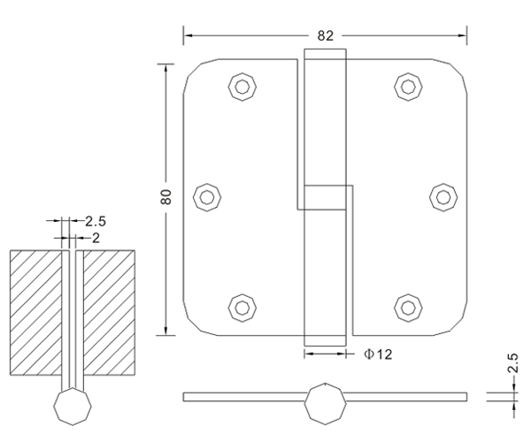 80×82×2.5 L&R Hinge for Wooden Door Butt Stainless Steel Door Hinges
